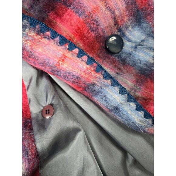 Vintage 1970s Red Blue Plaid Angora Wool Double Breasted Coat - Picture 15 of 16